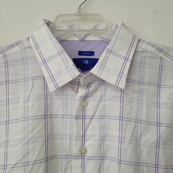 Egara Shirt Mens XXL Long Sleeve Button‎ Up Purple Windowpane Contrast Cuff - Picture 3 of 11